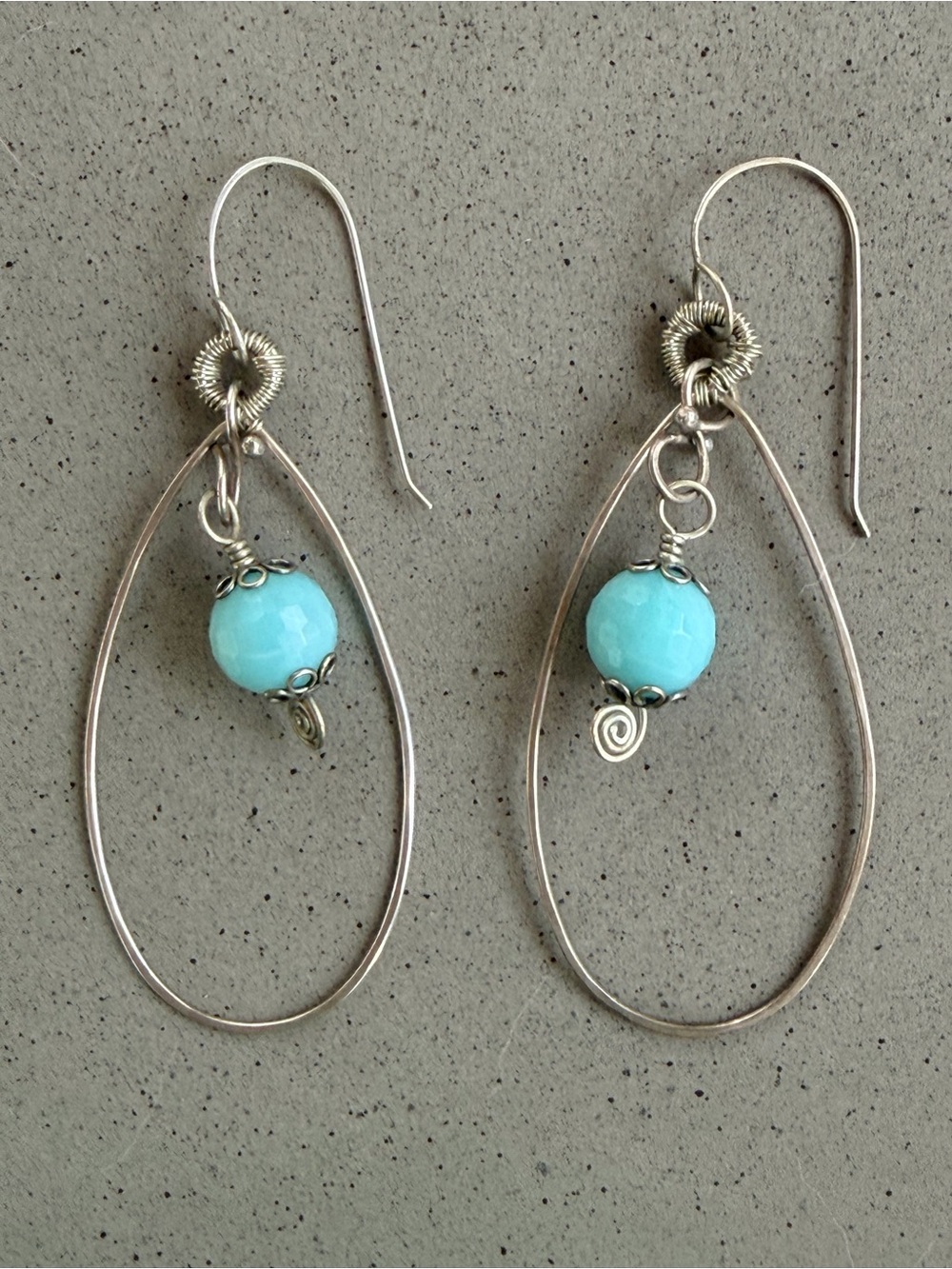 Handcrafted Silver Teardrop Earrings with Turquoise Blue Beads